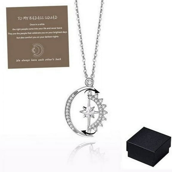 Clostou To My Badass Squad Necklace - ''We Always Have Each Other's Back'', S925 Sterling Silver Sun and Moon Necklace Friendship Necklace, Fidget Necklace with Rotatable Sun Pendant (Rose Gold)
