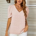 thumbnail image 2 of Womens V-Neck Chiffon Tops Summer Dressy Casual Solid T Shirts Tops Short Sleeve Swiss Dot Fashion Loose Tunic Blouses, 2 of 7