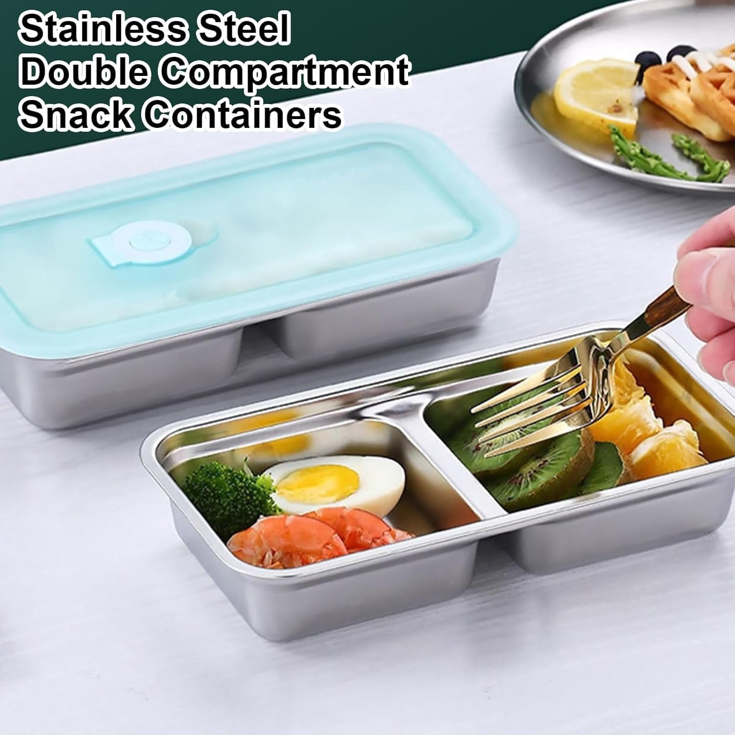 4PCS Reusable Snack Containers with Lids - Stainless Steel Bento Box - Stainless Steel Food Storage Containers - Dishwasher and Suitable for Work and Travel