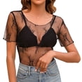 thumbnail image 2 of Black Womens Blouses Lace Long Sleeve Top for Women Mesh Layering Top Mock Neck Floral See Through Tops Ladies Tops and Blouses, 2 of 4
