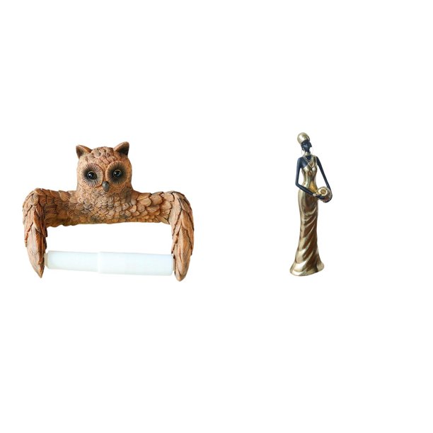 Soporte de papel higiénico,Escultura de pared de búho con porta rollo de papel higiénico,Figura de mujer africana,Estatua de dama tribal africana hecha a mano en una cafetería.,Figura de