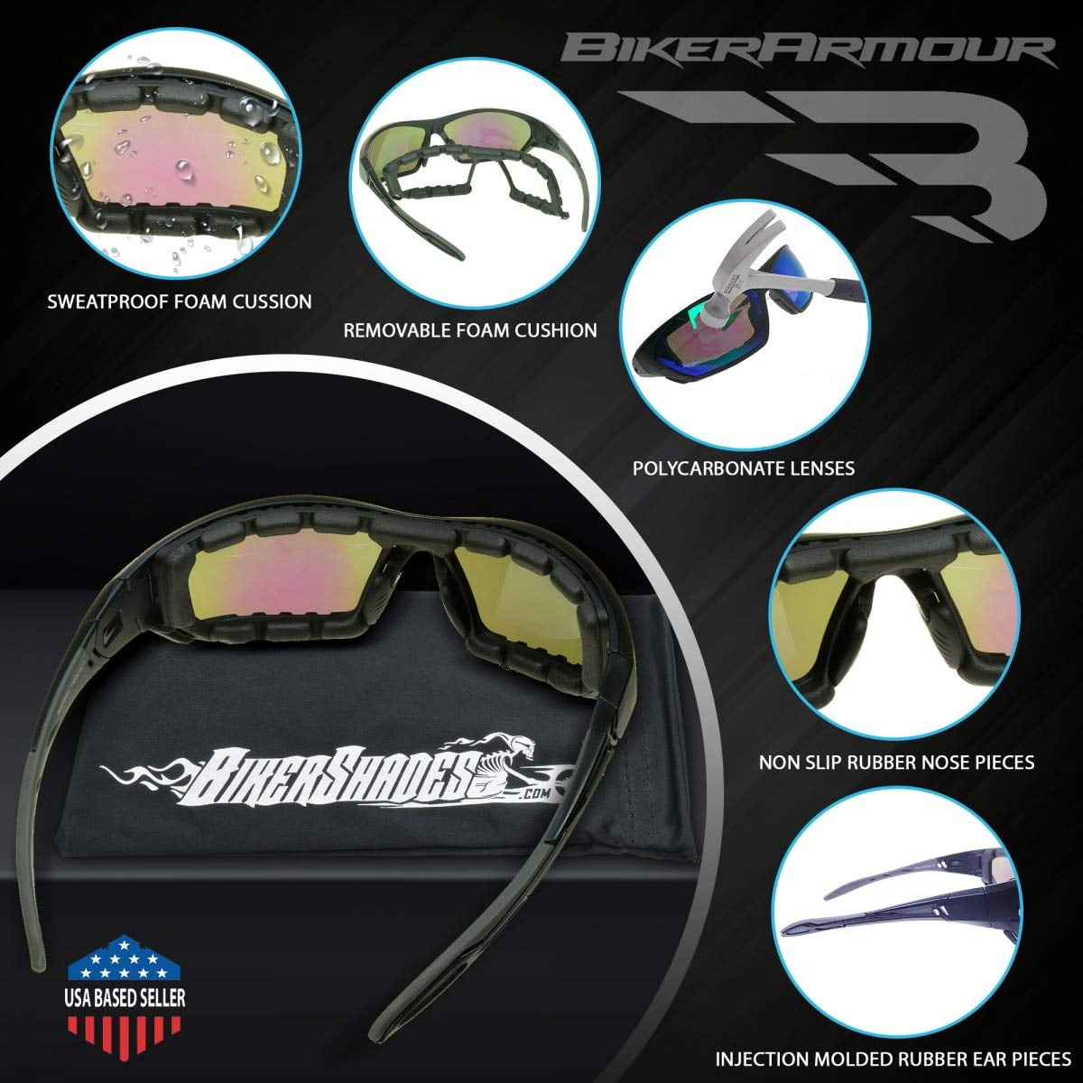 Bikershades Motorcycle Glasses for Men Women Windproof Biker Goggles Foam Cushion