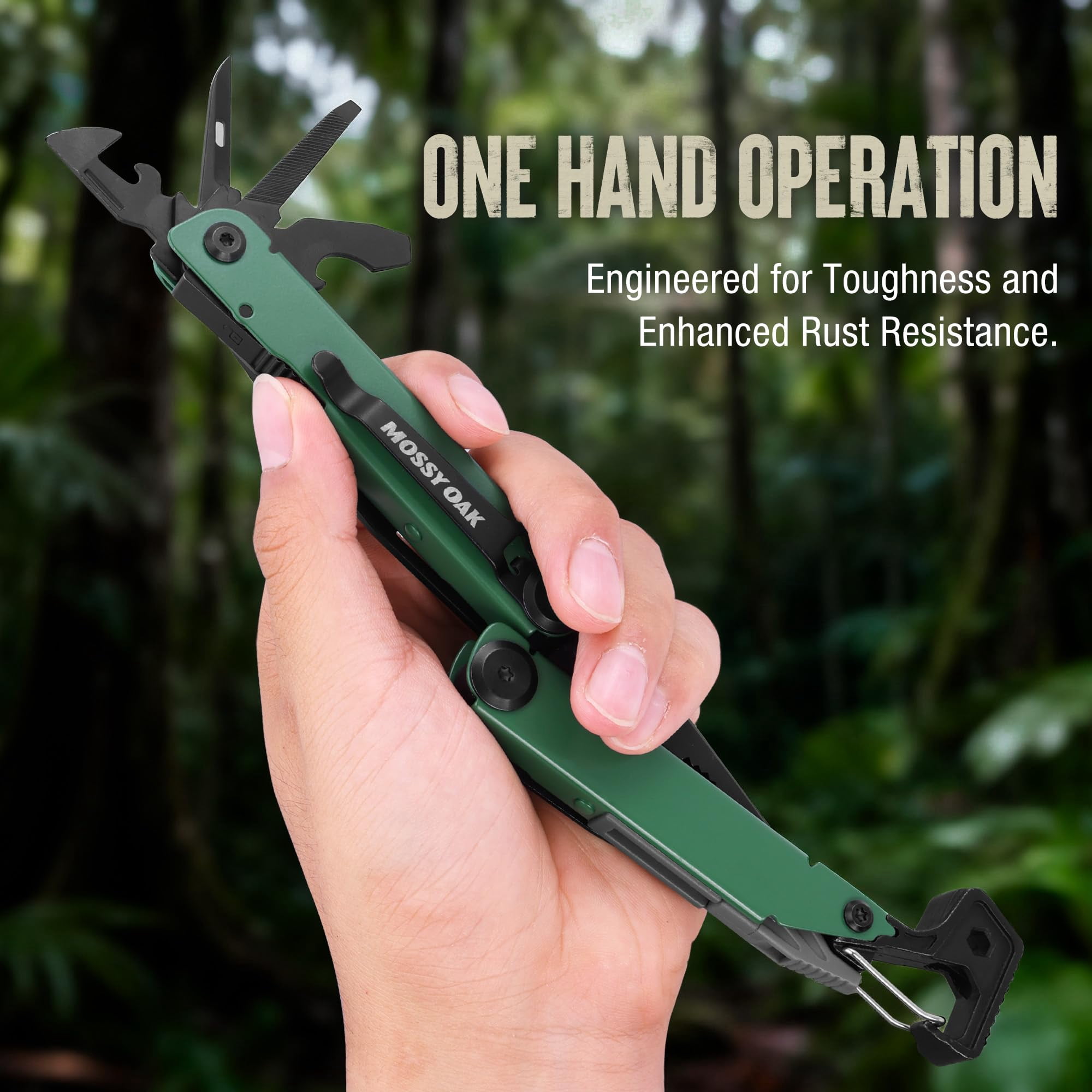 Mossy Oak Cnc-machined Multitool Pliers  27-in-1 Multi Tool With Pocket Fire Starter & Whistle Bottle Opener - Self-locking For Camping Hiking