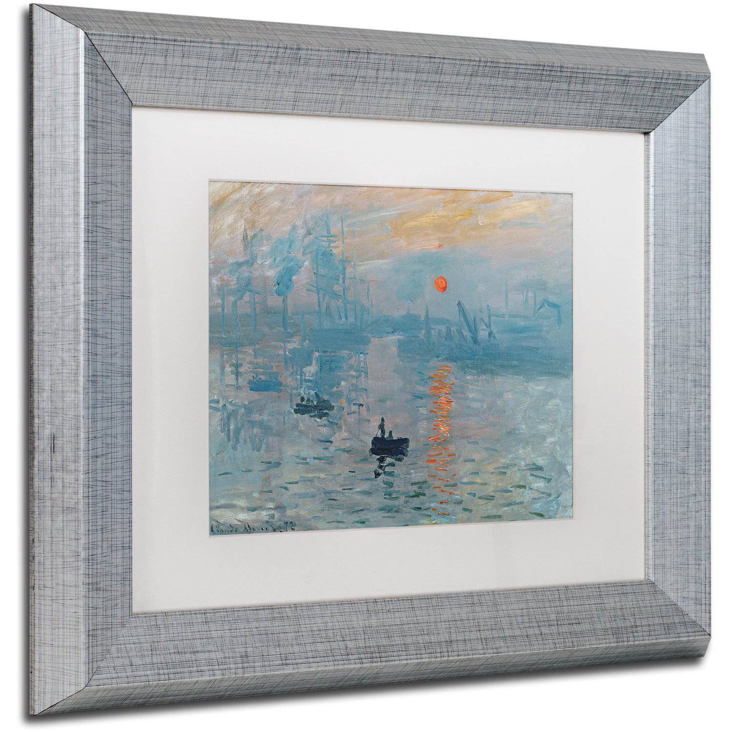 Trademark Fine Art "Impression Sunrise" Canvas Art by Claude Monet White Matte, Silver Frame