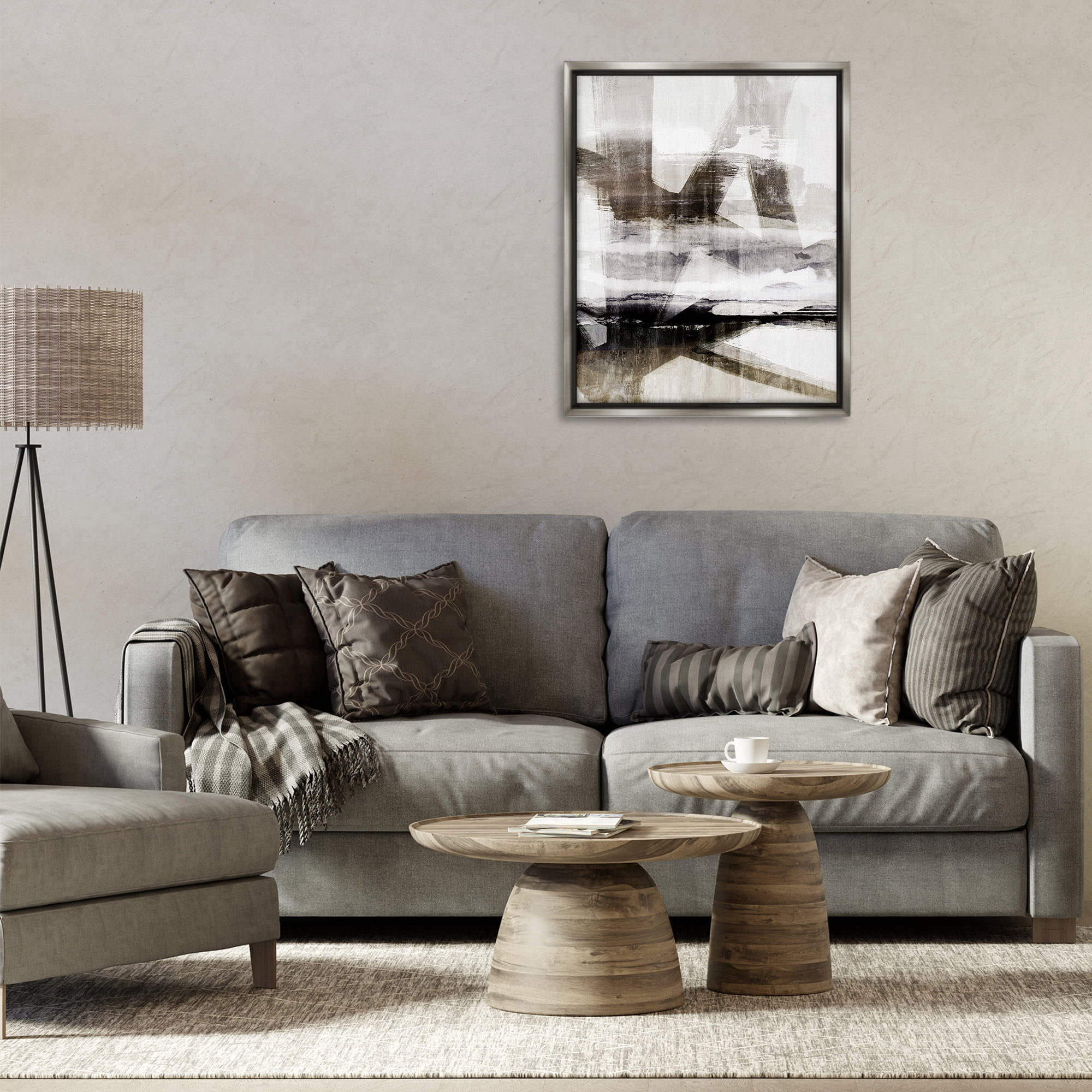 Stupell Industries Urban Complex Abstract Abstract Painting Gray Floater Framed Canvas Art Print Wall Art, 25 x 31