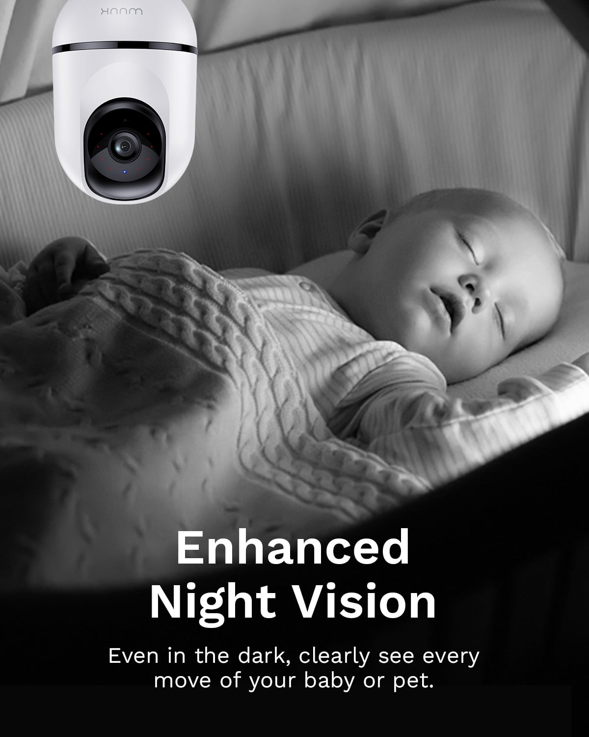 WUUK 4MP Indoor Pan/Tilt Security Camera, Baby Monitor with Camera and Audio, Wi-Fi Pet Camera with Phone APP, Motion Detection & Tracking, Night Vision, 2-Way Audio, Compatible with Alexa & Google