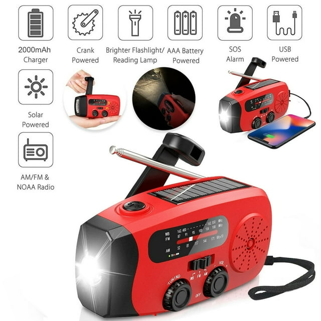 JUNWELL Hand Crank Emergency Radio Portable Radio Solar Powerd AM FM WB NOAA Weather Radio with Flashlight Cell Phone Charge SOS Alarm
