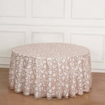 Efavormart 120" Blush Rose Gold Sequin Leaf Embroidered Seamless Tulle Round Tablecloth, Sheer Table Overlay