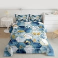 thumbnail image 2 of Feelyou Grey Blue Marble Queen Comforter Set, Chic Gold Honeycomb Abstract Bedding Sets, Teens Adult Girls Women Reversible Bedding Comforter Set, Luxury Bedroom Decor, 3pcs, 2 of 8