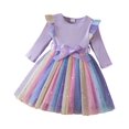 thumbnail image 2 of YOUYEDIAN Princess Dresses for Girls Fall Long Sleeve Tutu Dress Fashion Midi Dresses Purple 5 Years, 2 of 7