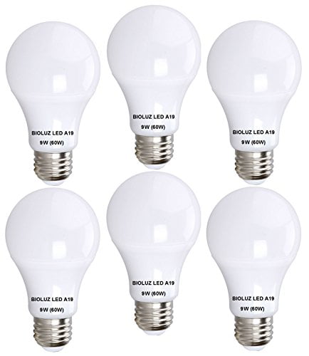 60 Watt Premium Soft White 6 Pack Bioluz LED A19 9w 2700K Light Bulb Pack of 6 