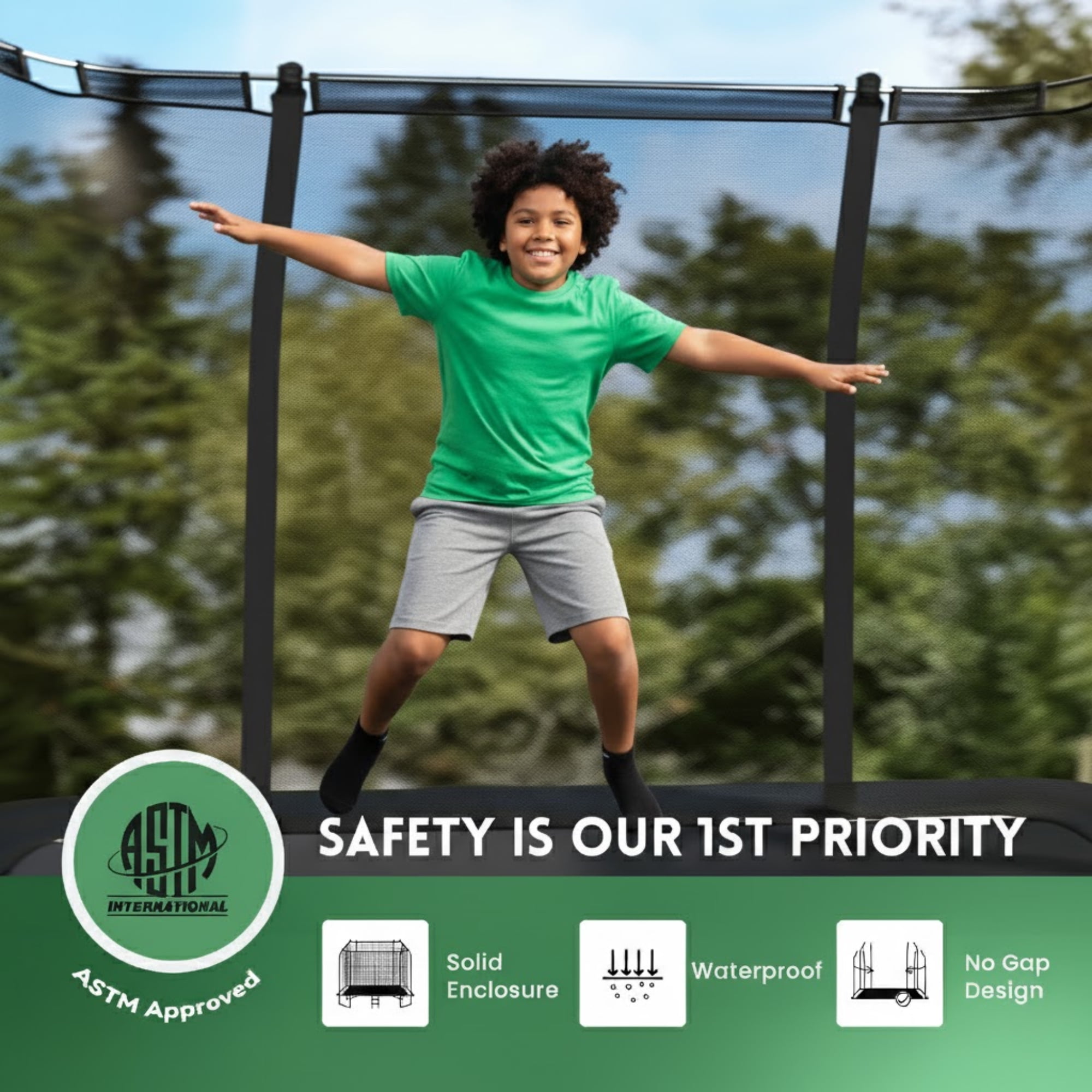 GVDV Trampoline for kids, 7 x 10 FT Rectangle Outdoor Trampoline with Safety Enclosure Net