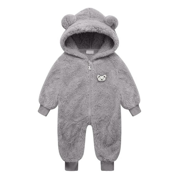 Baby Fleece Jumpsuit Cute Cartoon Animal Outfit Romper Hooded Winter Newborn Baby Costume for Girls 12-18 Months