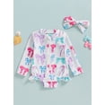 thumbnail image 2 of aturustex Little Girls Rash Guard Swimsuit with Headband 6M 9M 12M 18M 2T 3T Toddler Baby Girls Zip Up Swimwear Bow/Fruit Print Rompers Swim Long Sleely Beachwear for Holiday Party Swim Pool, 2 of 7
