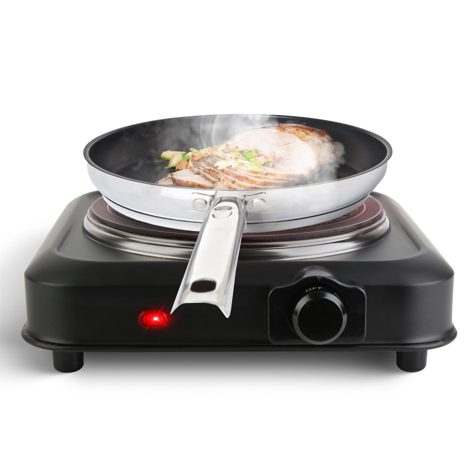 Electric Countertop Single Burner TeqHome 1200W Cooktop with 7.5" Glass Hot Plate Portable Temperature Control Cooking Stove for Home RV Camping Easy to Clean Black