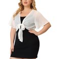 thumbnail image 1 of Women's Plus Size Cardigan Floral Tie Front Casual Wrap Crop Top White 4X, 1 of 7