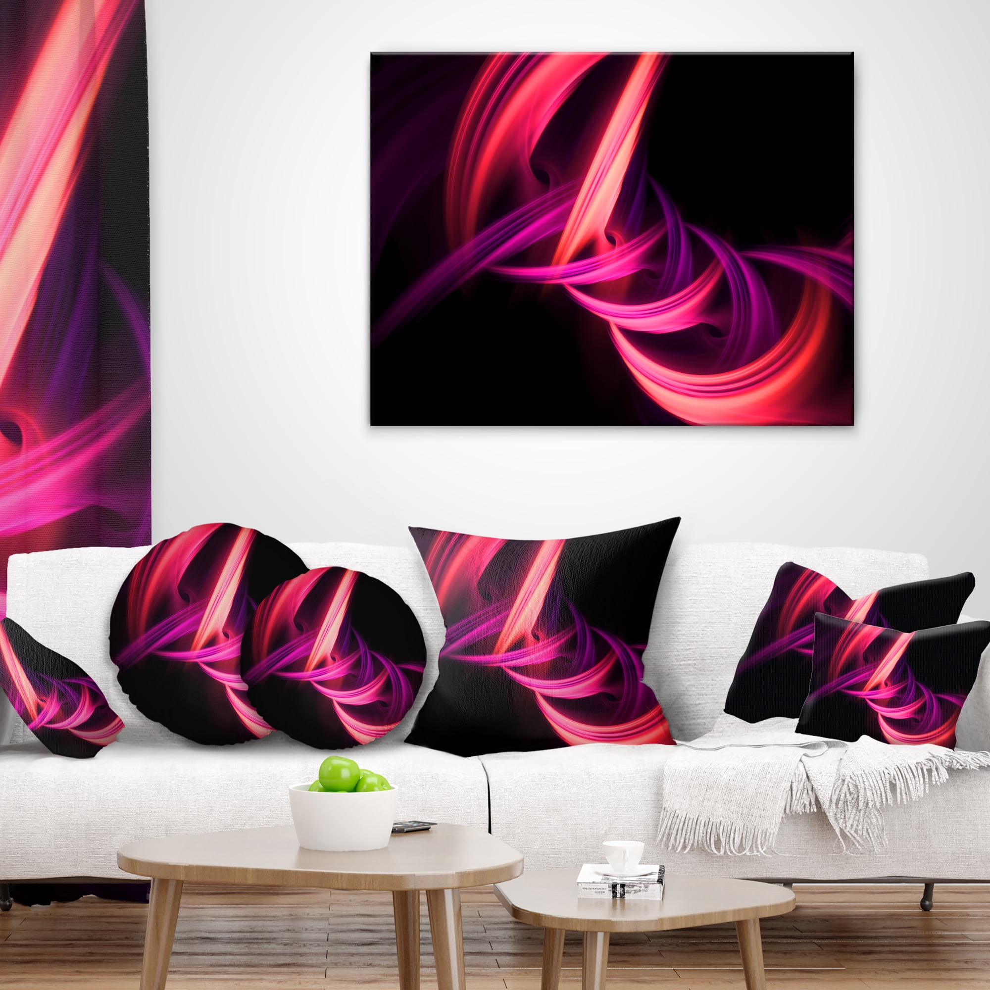Designart Fractal Purple Connected Stripes - Contemporary Throw Pillow - 16x16