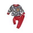 thumbnail image 2 of Newborn Baby Boy Christmas Outfit 6M 12M 18M 24M 3Y Long Sleeve Dinosaur Plaid Hooded Sweatshirt Top Pants 2Pcs Fall Clothes Set, 2 of 9