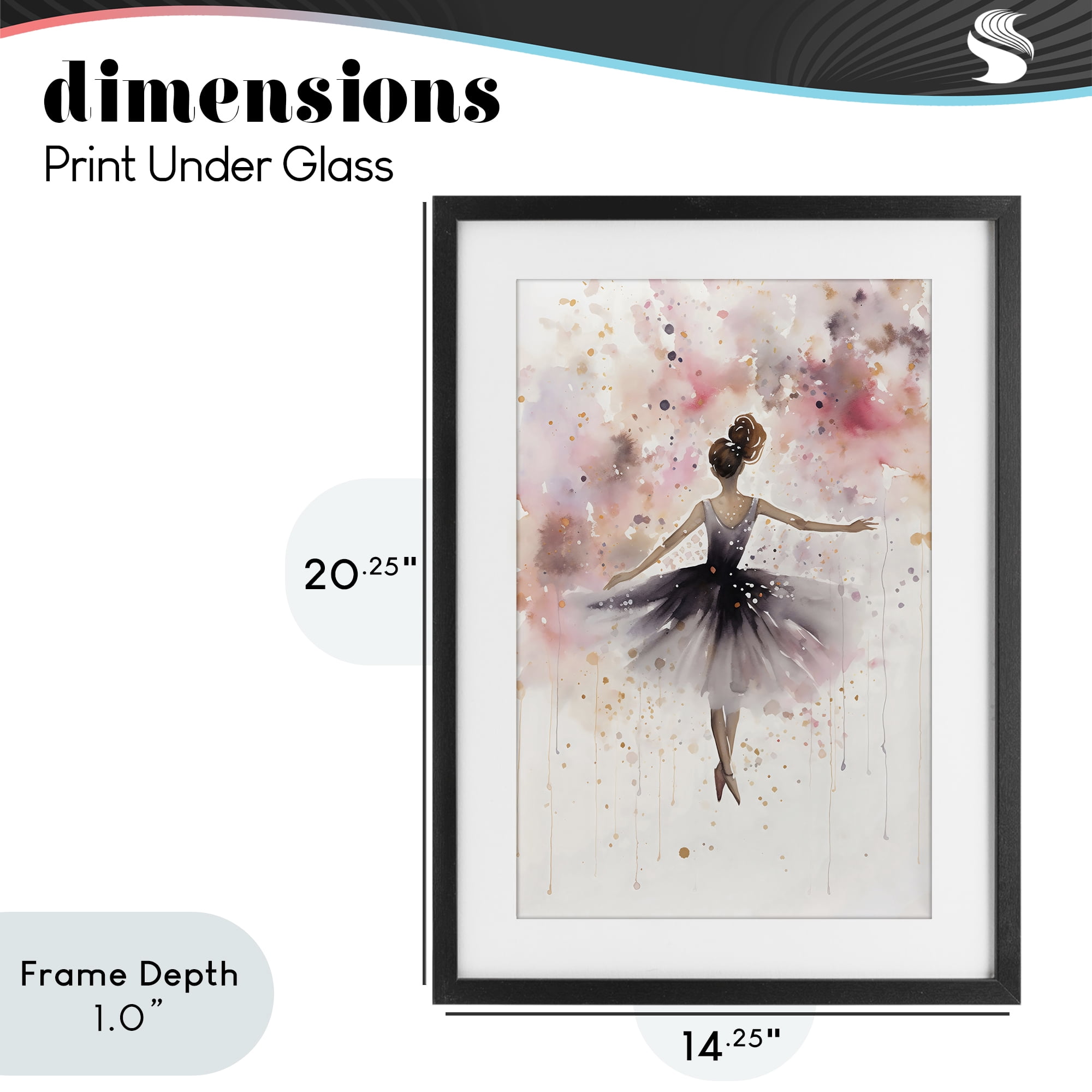 Stupell Industries Watercolor Ballerina Atmosphere Black Framed Print Under Glass, design by Creative Studio