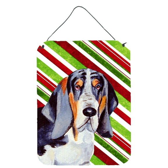 Carolines Treasures LH9237DS1216 Basset Hound Candy Cane Holiday Christmas Wall or Door Hanging Prints 12WX16H