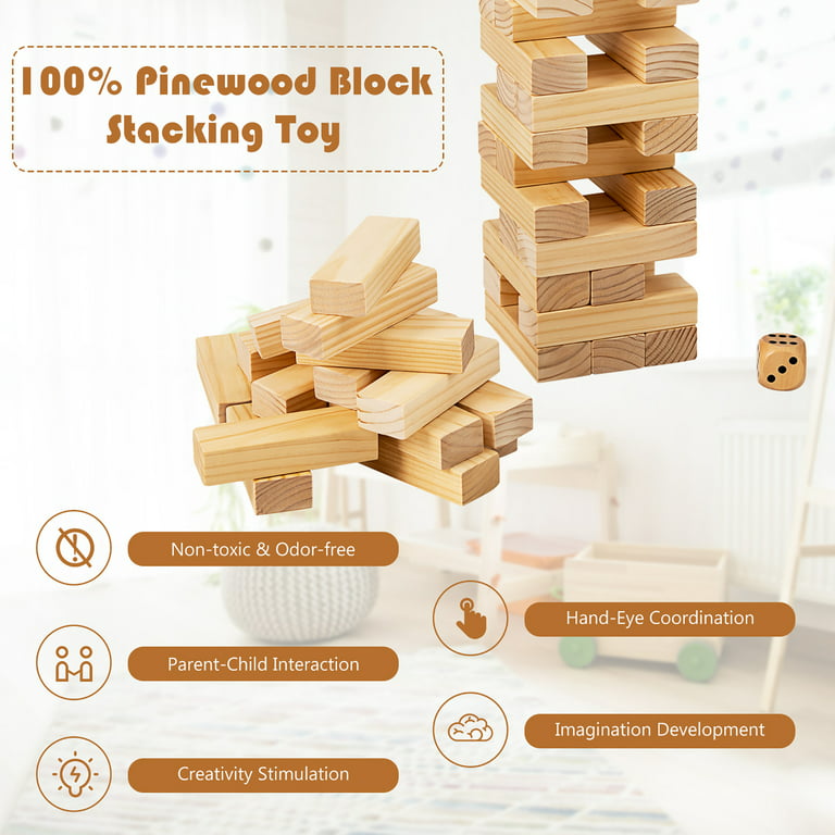 54 JENGA pieces Classic Game 3” L Wooden Blocks Tower Official Adult family  fun