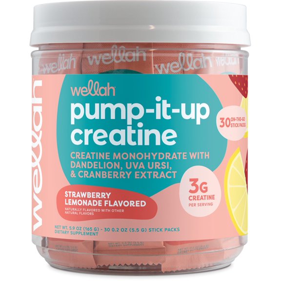 Wellah Wellah Pump-It-Up Creatine, 50 Servings, Strawberry Lemonade, Creatine ...