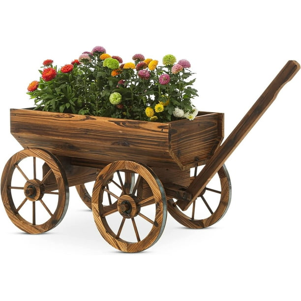 Garden Wagon Decor with Wheels Rustic Flower Pot,Planters Wagon Indoor