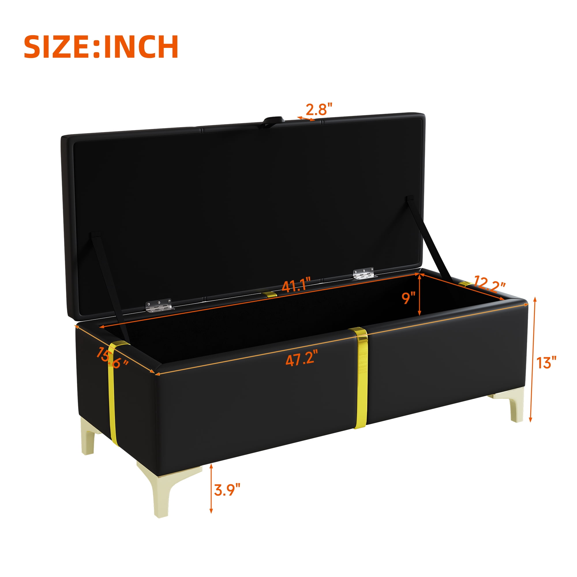 Mintazer 2 Pieces Bedroom Set, Queen Size Upholstered Platform Bed with Hydraulic Storage & Matching Storage Ottoman, Modern Tufted Bed Frame with Gold Accents for Bedroom, Black