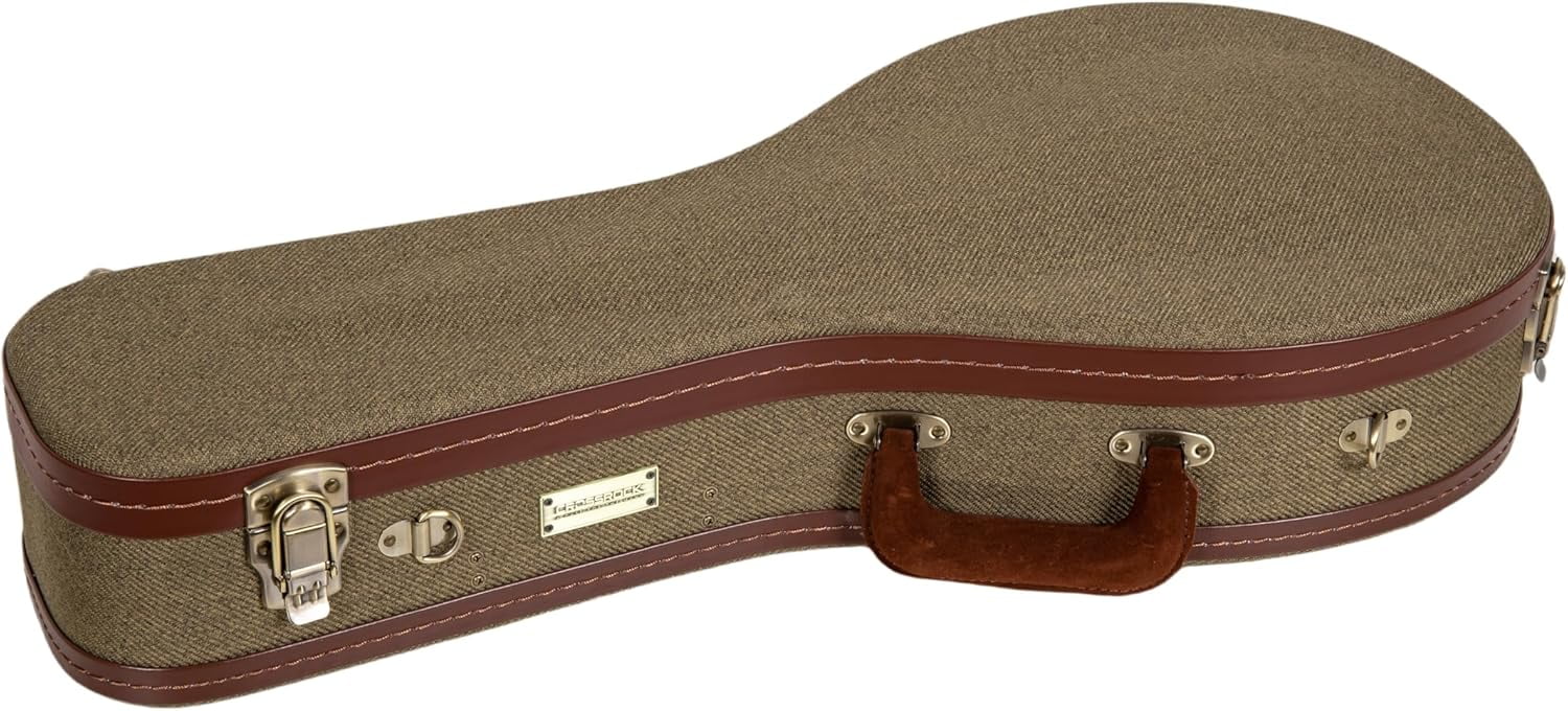 Crossrock Master Series- Wooden A-style Mandolin Case- Security Lock, Genuine Leather Handle, Reinforced Hardware, Metal Feet, Storage Space- Olive Green