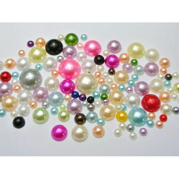 U8MO 500 Mixed Color Acrylic Round Half Pearl Assorted Size 4mm-12mm FlatBacks Craft