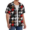 thumbnail image 2 of Balery Houndstooth Green Red Camisa Casual de Manga Corta con Botones para Hombre, Texturizada, Estilo Cubano, para Playa, Verano-4X-Large, 2 of 5