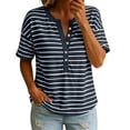 thumbnail image 2 of Womens T-shirts Zaewscy Women's Striped V-Neck Button Loose Casual Summer Short-Sleeve T-Shirt, 2 of 8