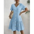 thumbnail image 6 of Zeagoo Summer Dresses for Women Button Down Cotton Linen Dress A Line Swing Sundress Short Sleeve Ruffle Hem Dress, 6 of 6
