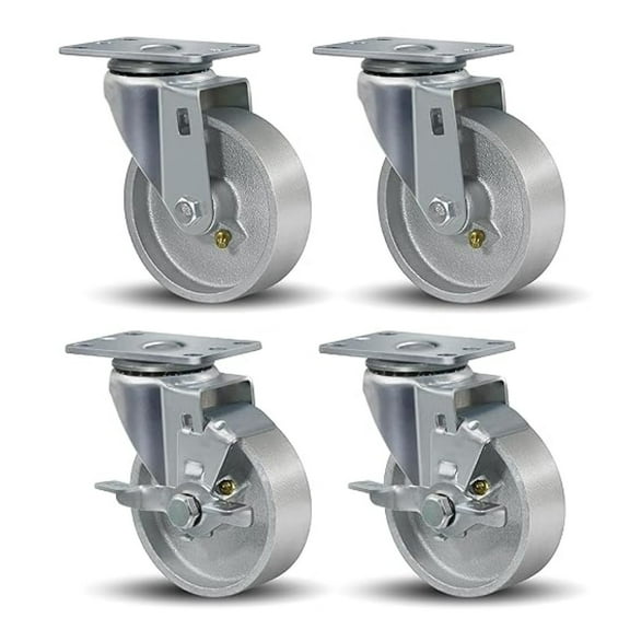 4" Caster Wheels Heavy Duty 1600 lbs，Swivel Casters Set of 4, Industrial Plate Casters, Semi Steel Cast Iron Wheels for Furniture,Workbench (2 Swivel & 2 Brakes)