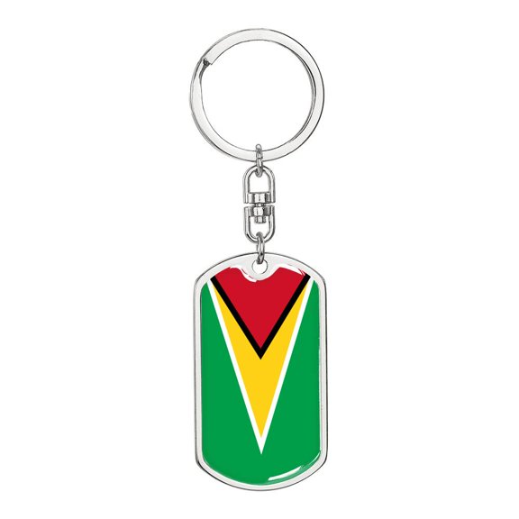 Guyana Flag Keychain Dog Tag Stainless Steel or 18k Gold