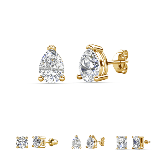 Cate & Chloe Mia 18k Yellow Gold Plated Stud Earrings with 1ct Pear Cut Simulated Diamonds Gift for Women