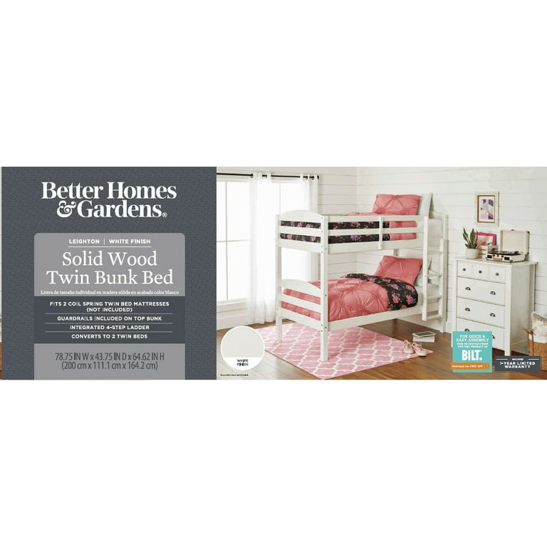 Better homes and gardens leighton bunk bed twin solid 2024 wood white furniture new
