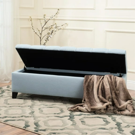 Versatile Storage For Living Room - Blue Fabric, Button Tufting, 51"w X 17.5"d 17"h Elegant Bench With Upholstery Diamond Stitch, Foyer