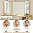 thumbnail image 4 of 46" Rattan Makeup Vanity Desk with Lighted Mirror, Drawers and Stool, Modern Corner Vanity with Glass Top and Charging Station, Grey, 4 of 8