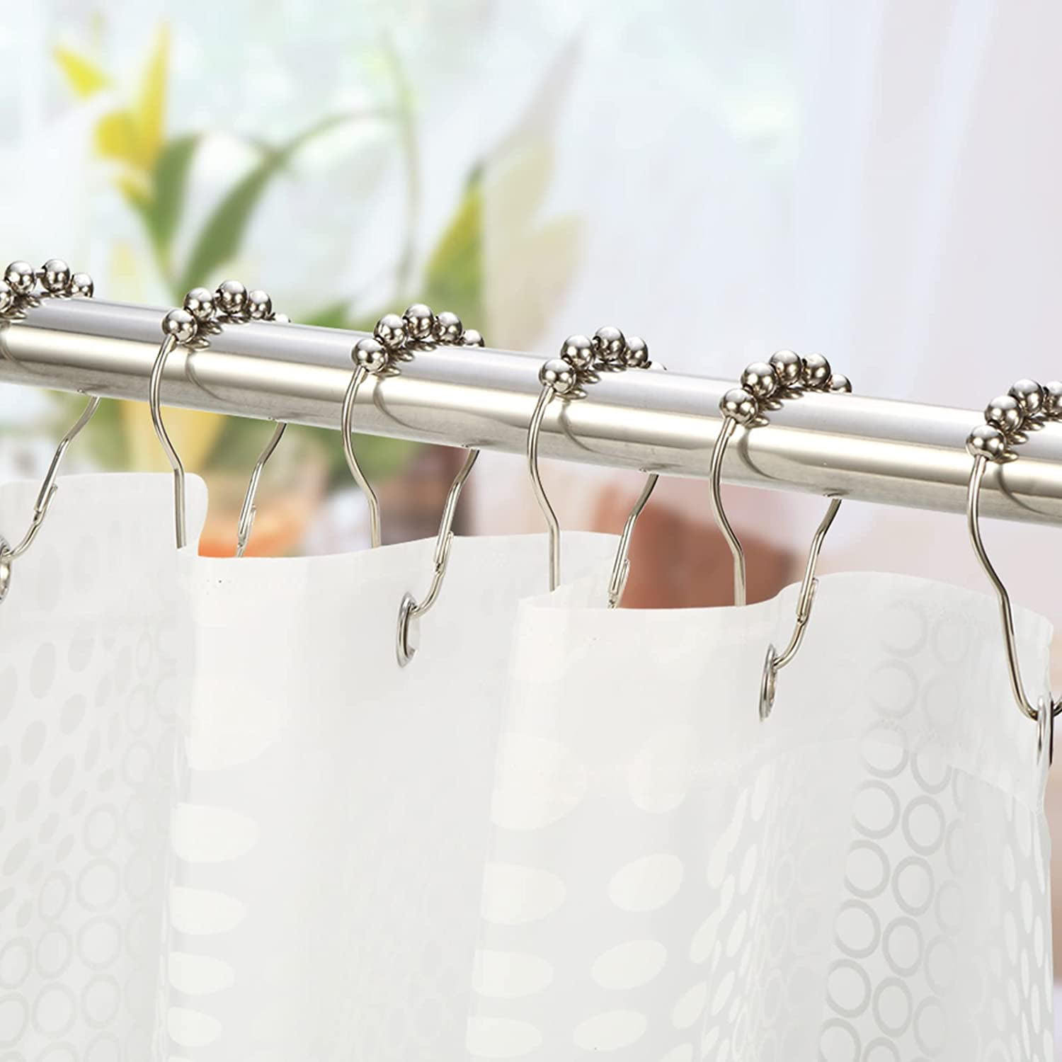 Goowin Shower Curtain Hooks, 12 Pcs Rings, Stainless Steel - Nickel