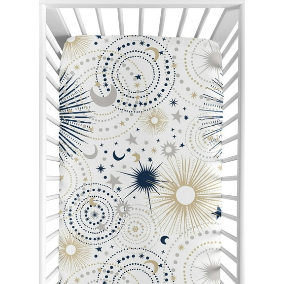 Sweet Jojo Designs Celestial Navy Blue Gold and White Fitted Crib Sheet