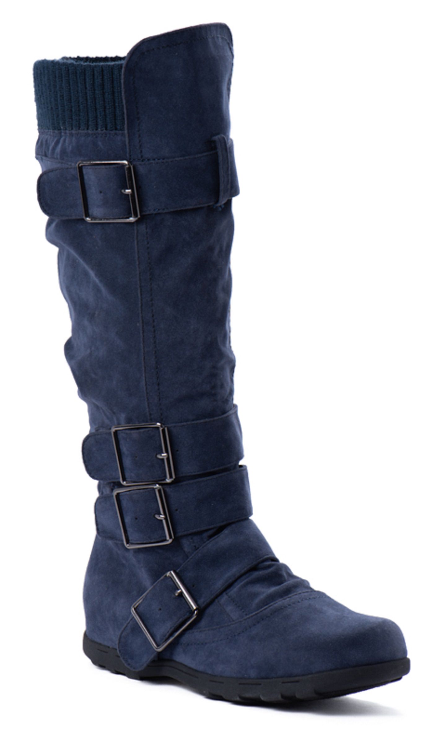 Women's Knee High Mid Calf Boots Ruched Suede Slouch Knitted Calf ...