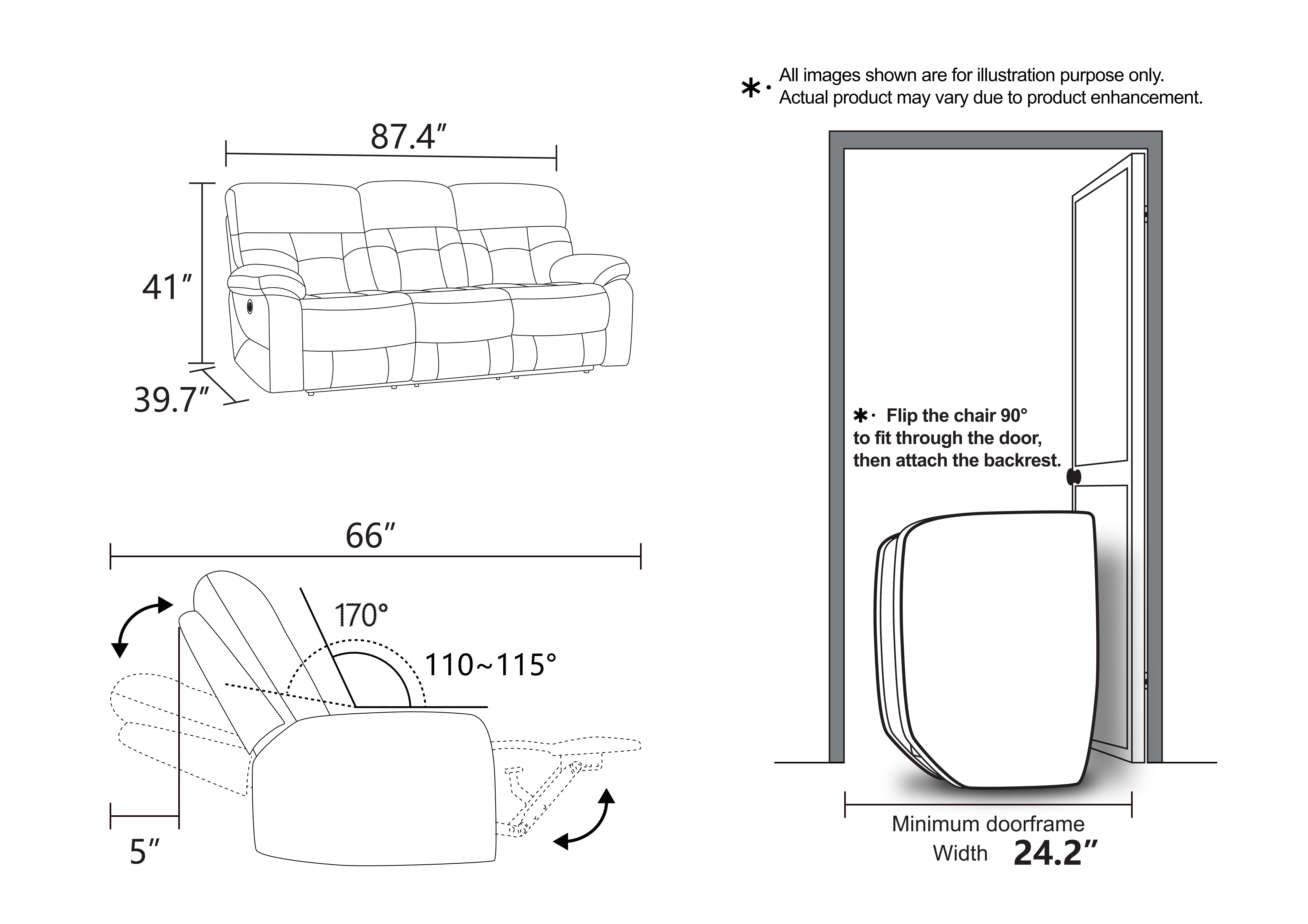 Gewnee 3‑Seater Power Recliner Sofa, Flocking Upholstery, USB Charging Port, Flip‑Up Tea Table, LED Ambient Light, Home Theater Seating for Living Room，Grey