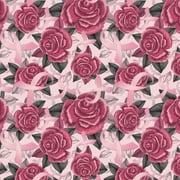 David Textiles Cancer Ribbon & Roses Digital Pink 100% Cotton Fabric sold by the yard
