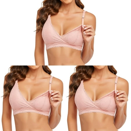 BraWomen Bras Wireless Full Coverage Wire Comfort Sleep Bra Womens Bras Comfortable Padded Plus Size Workout ActivityWire Bra Bras with Non ceangrtro Pink (3Packs) Pink (3Packs)