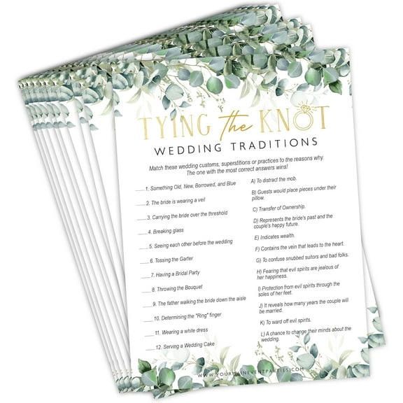 Bridal Shower Games Tying The Knot Wedding Traditions Trivia, 50 Cards Included (Eucalyptus)