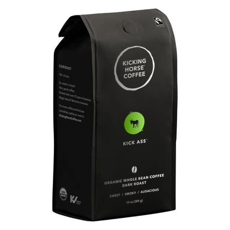 Pack of 6, Kicking Horse Kick Ass Dark Roast Bean Coffee, 10 oz