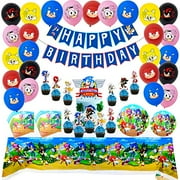 Sonic The Hedgehog Party Decorations and Tableware, Included Sonic Plates, Napkins, Table Cloth, Birthday Banner, Cake Topper, Sonic Balloons for Boys Girls Kids Sonic Birthday Supplies