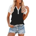 thumbnail image 2 of Levmjia Women's Tops Casual Short Sleeve Blouse V-Neck Button Down T-Shirt Fabric Soft Comfort Breathable Loose Fit Home Daily Everyday Wear Summer, 2 of 8