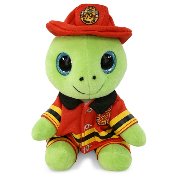 DolliBu Turtle Firefighter Stuffed Animal - Super Soft Green Sea Turtle Fireman Toy with Red Fireman Costume Outfit and Fireman Hat, Ocean Life Animal Fire Fighter Doll Plush Toy for Kids - 6 Inch
